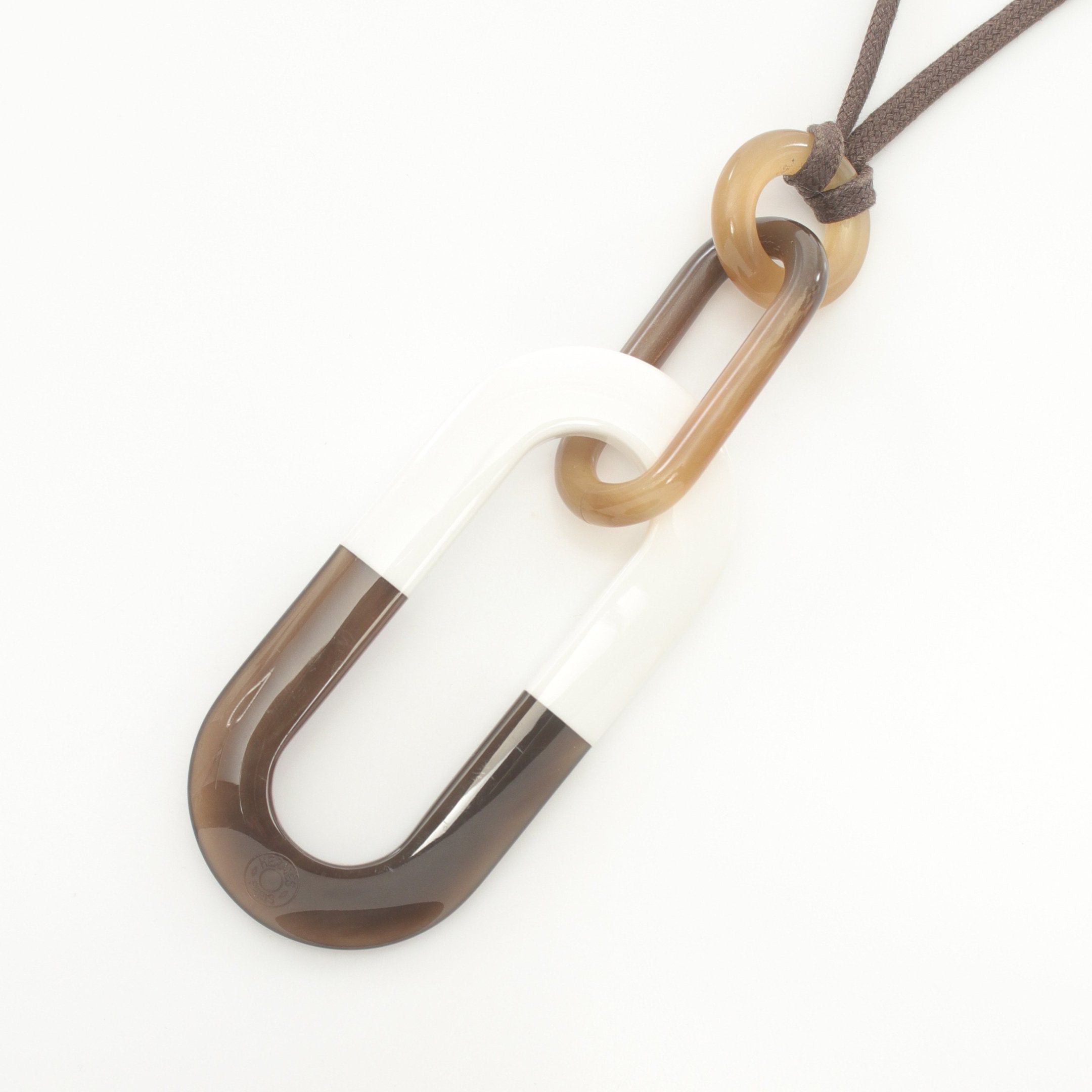 Hermes Hermes Meyance Necklace Buffalo Horn Leather Brown White Size ONE SIZE - 1 Thumbnail