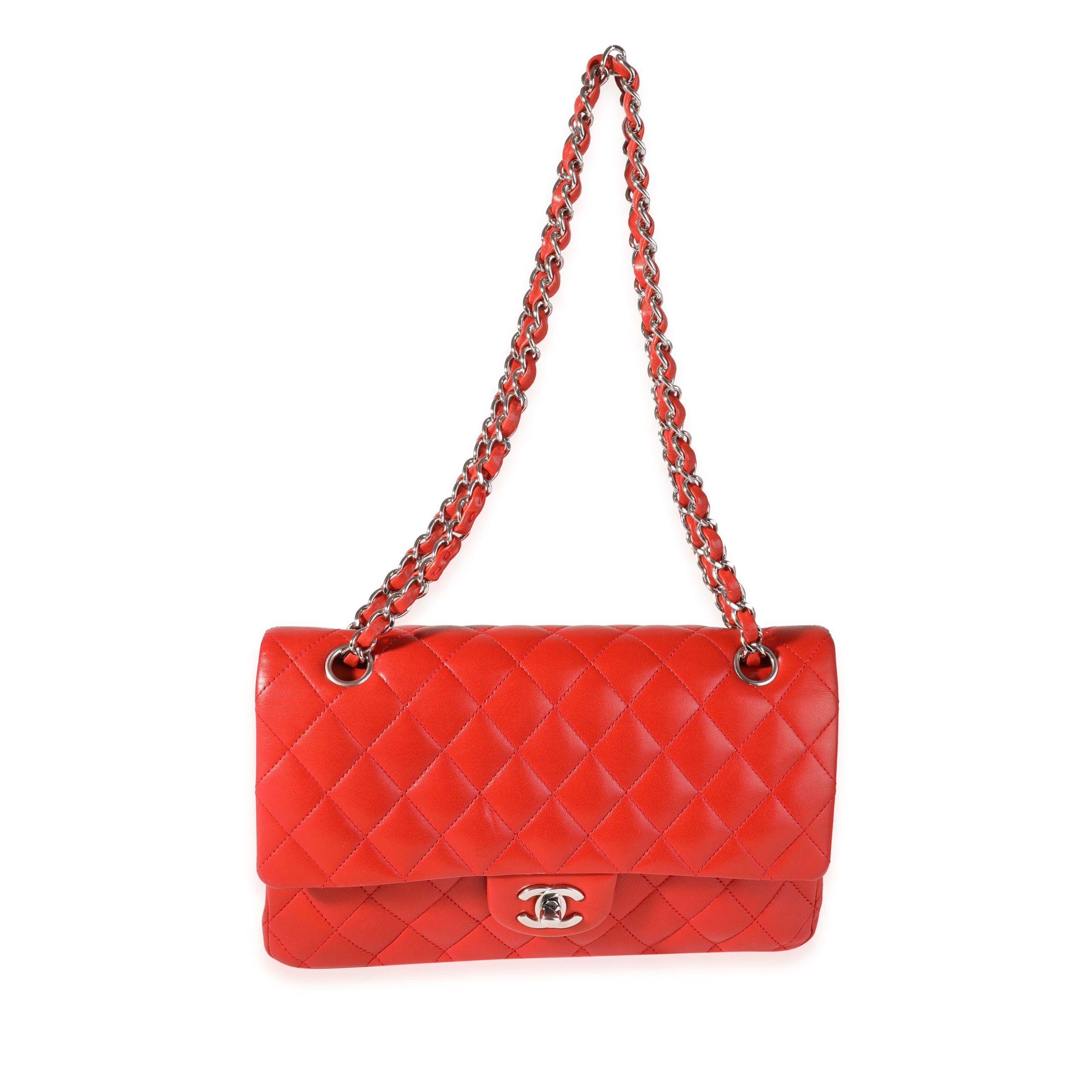 image of Chanel Red Quilted Lambskin Medium Classic Double Flap Bag, Women's