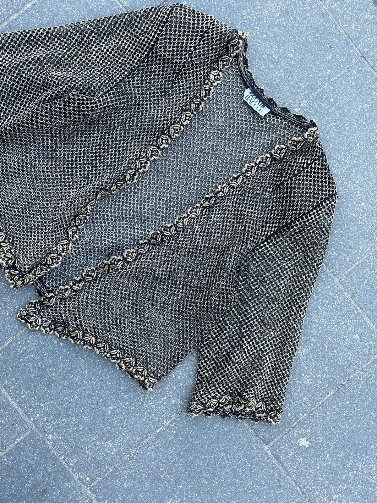 Italic × Vintage Bucadi Bacco Dark Leaves Crop Top Cardigan Mesh Style Opium Size S / US 4 / IT 40 - 2 Thumbnail