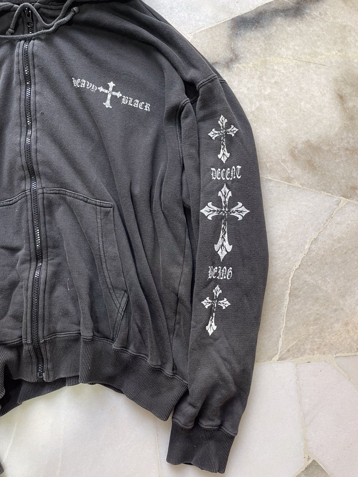 Beauty Beast 2000s Y2K Third Row Heavy Black Cross Faded Hoodie A4 Size US L / EU 52-54 / 3 - 10 Thumbnail
