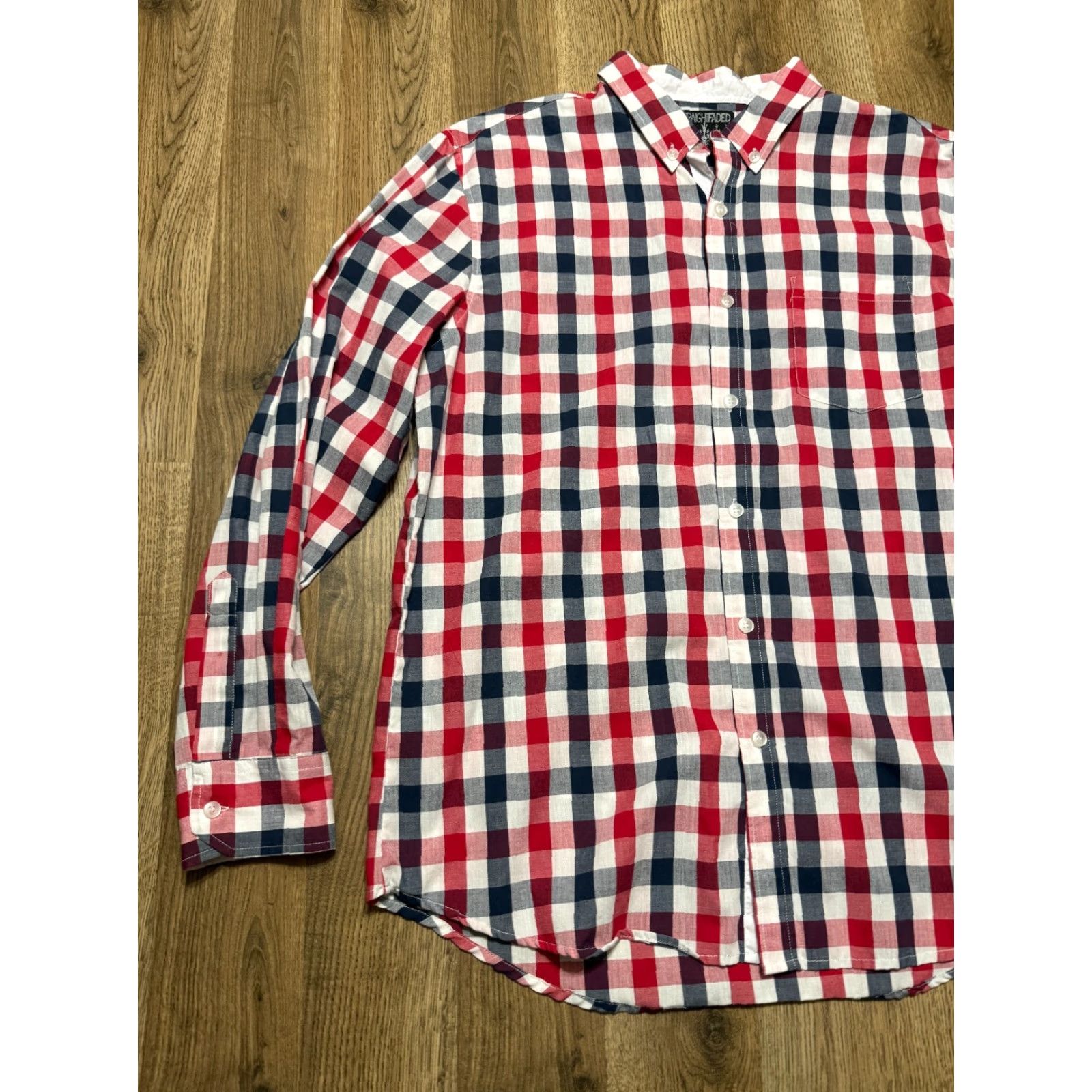 Vintage Straightfaded Shirt Mens Large Red White Blue Plaid Long Sleeve Button Up Size US L / EU 52-54 / 3 - 3 Thumbnail