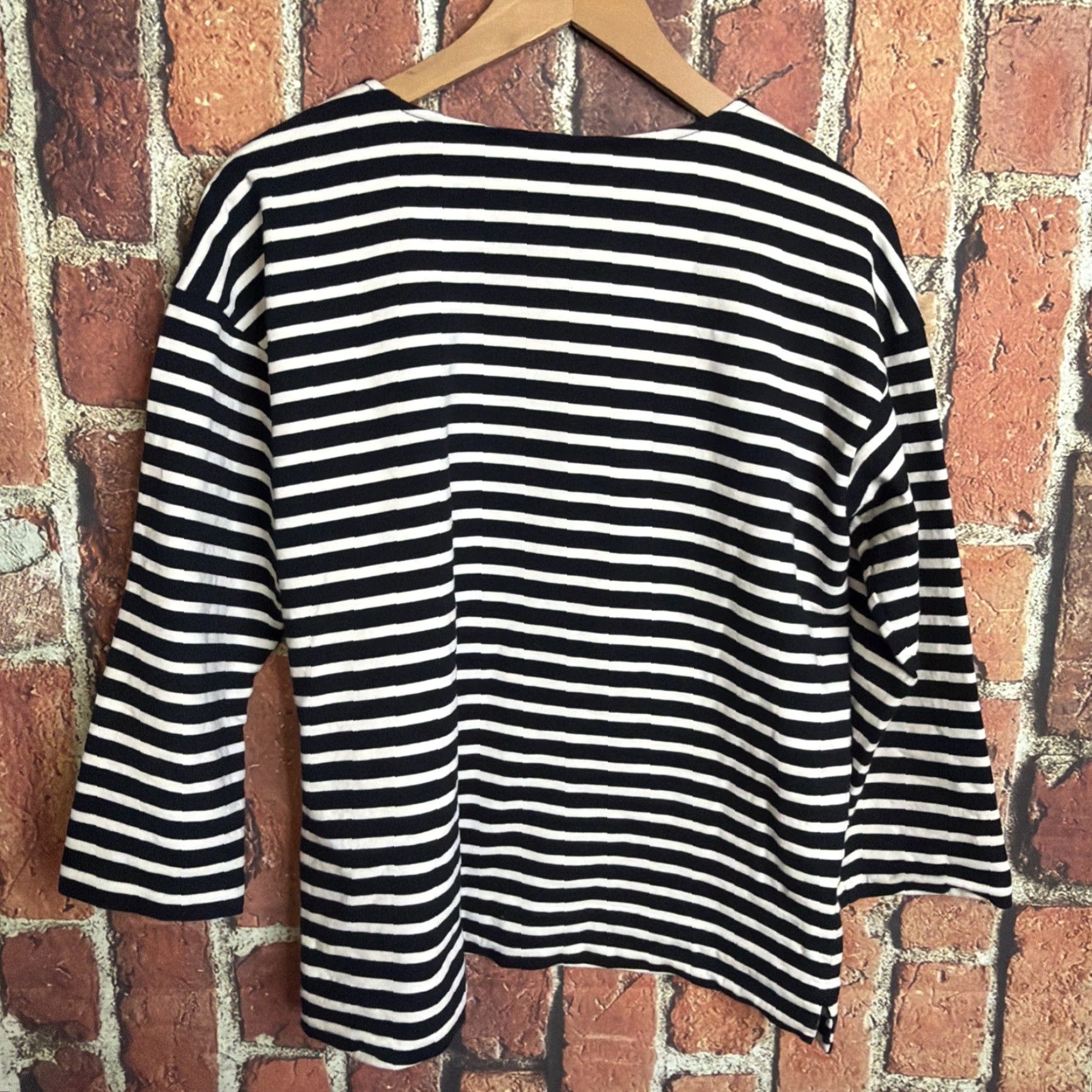 Everlane Everlane Women's Shirt T-Shirt 3/4 Sleeve Knit Cotton Striped Black L Size L / US 10 / IT 46 - 3 Thumbnail