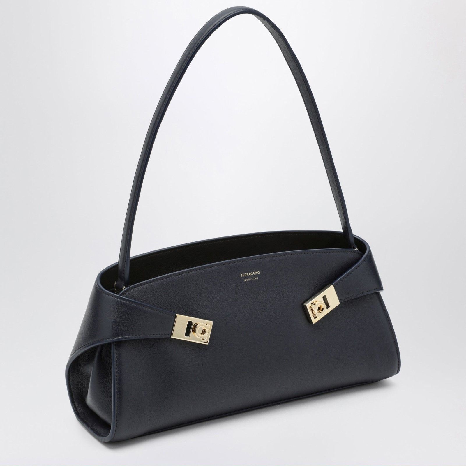 Salvatore Ferragamo FERRAGAMO Hug East West Navy Dark Brown Calfskin Shoulder Ba Size ONE SIZE - 5 Thumbnail