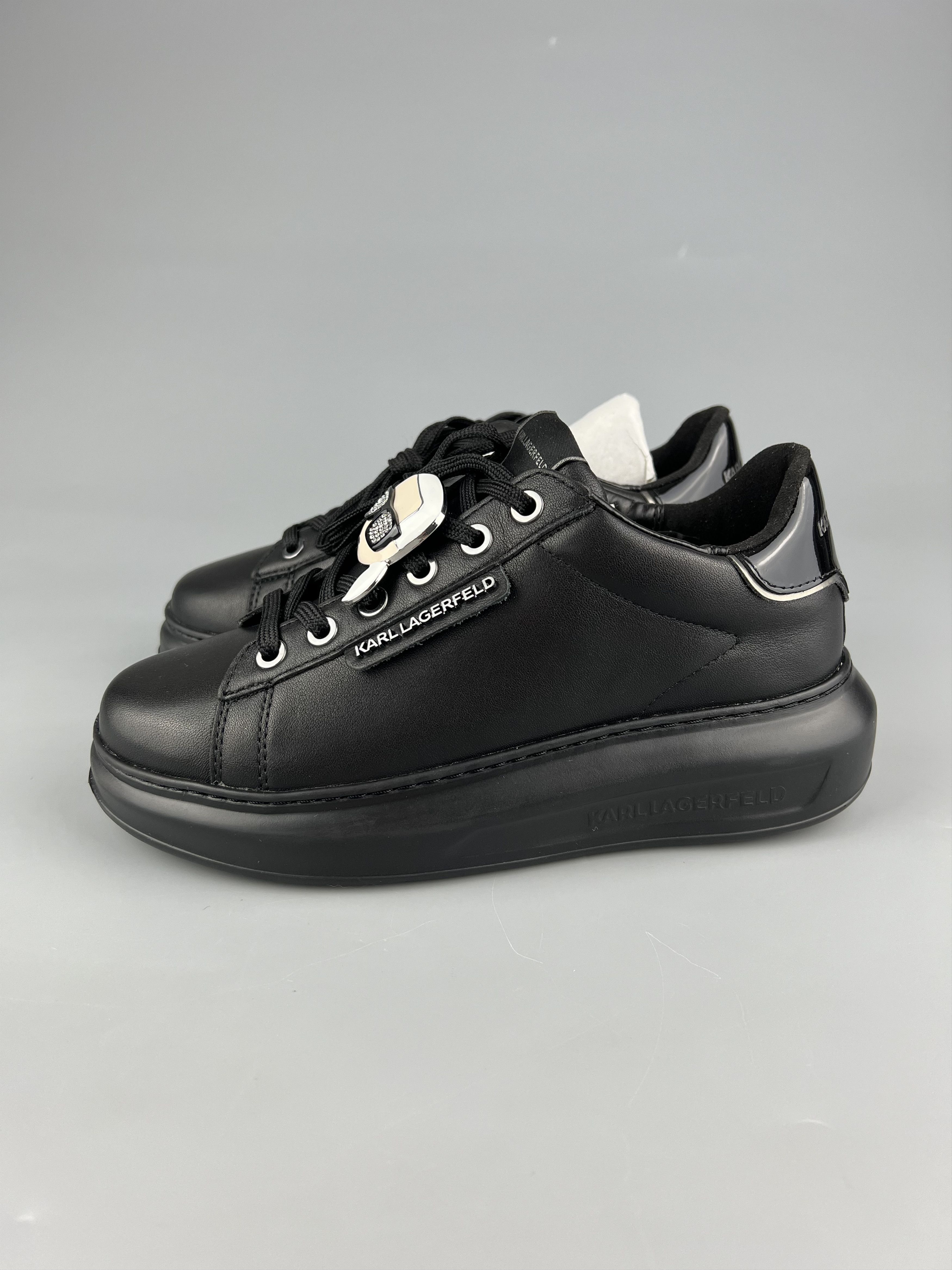 Karl Lagerfeld Karl Lagerfeld Women's Black Leather Sneakers Size US 5 / IT 35 - 1 Thumbnail