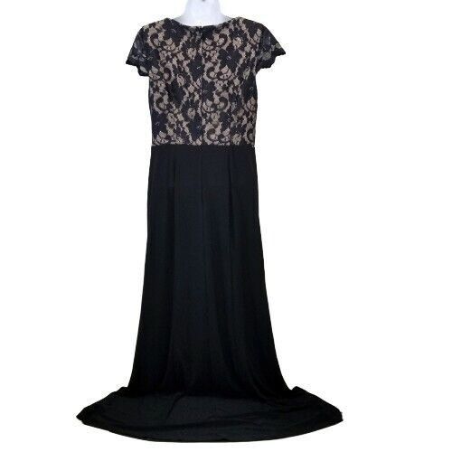Vintage Eliza J Maxi Dress 6 Black Nude Lace Keyhole Cap Sleeves Gow Size M / US 6-8 / IT 42-44 - 2 Thumbnail