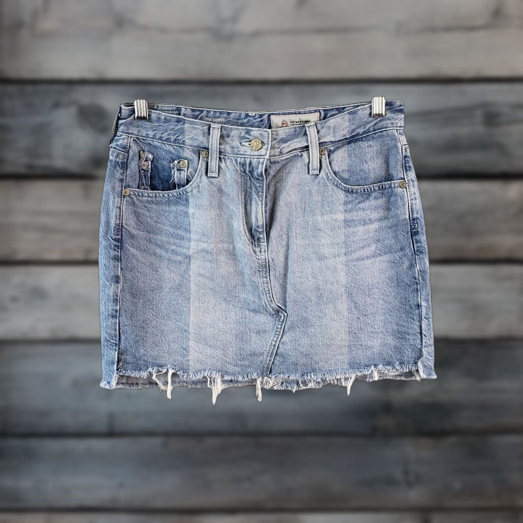 Denime Adriano Goldschmied Womens Sandy Mini Denim Skirt Sz 28 Blue Raw Hem Size 28" / US 6 / IT 42 - 1 Thumbnail