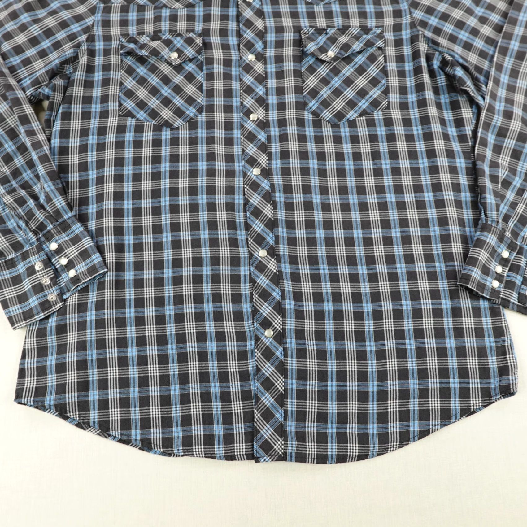 Wrangler VINTAGE Wrangler Shirt Mens XL Blue Plaid Western Pearl Snap Wrancher Slanted Pocket Size US XL / EU 56 / 4 - 4 Thumbnail