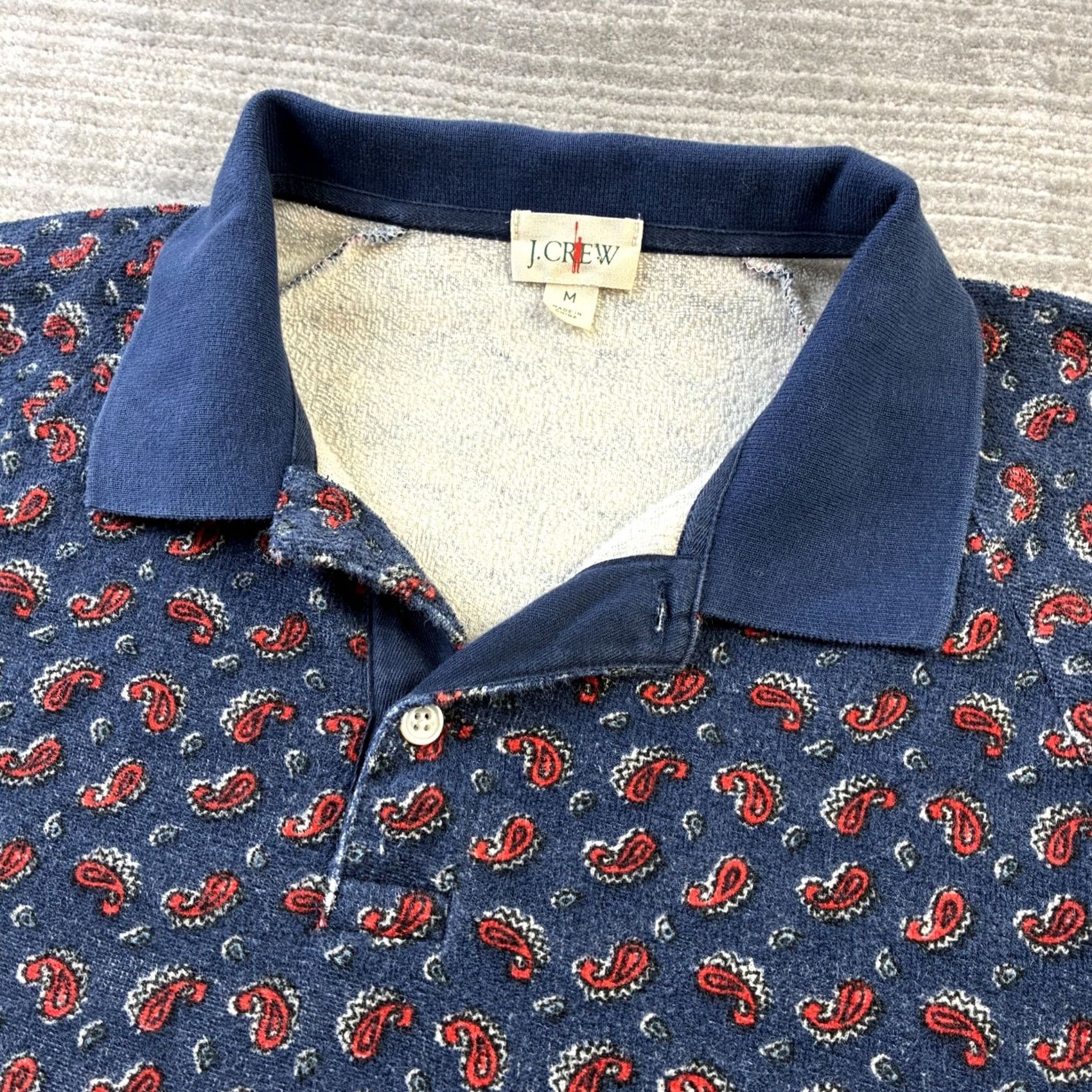 J.Crew J. Crew Polo Shirt Mens Medium Blue Terry Cloth Beach Pool Towel Cotton Paisley Size US M / EU 48-50 / 2 - 3 Thumbnail