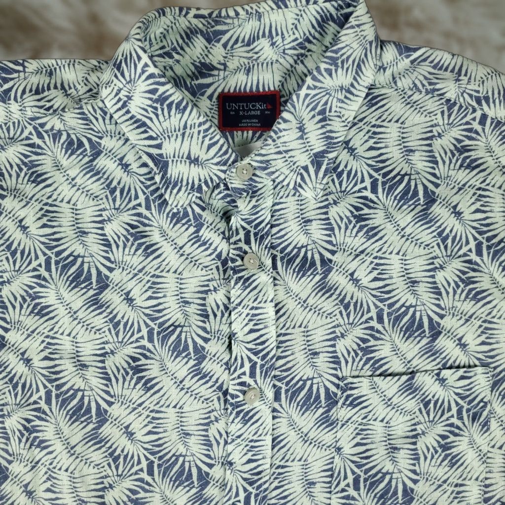 UNTUCKit UNTUCKit Shirt Mens XL Blue Linen Tropical Casual Button Up Short Sleeve Large Blue Linen Shirt Men XL Button-Up Untuckit Summer Casual Men’s Shirt Size US XL / EU 56 / 4 - 1 Thumbnail