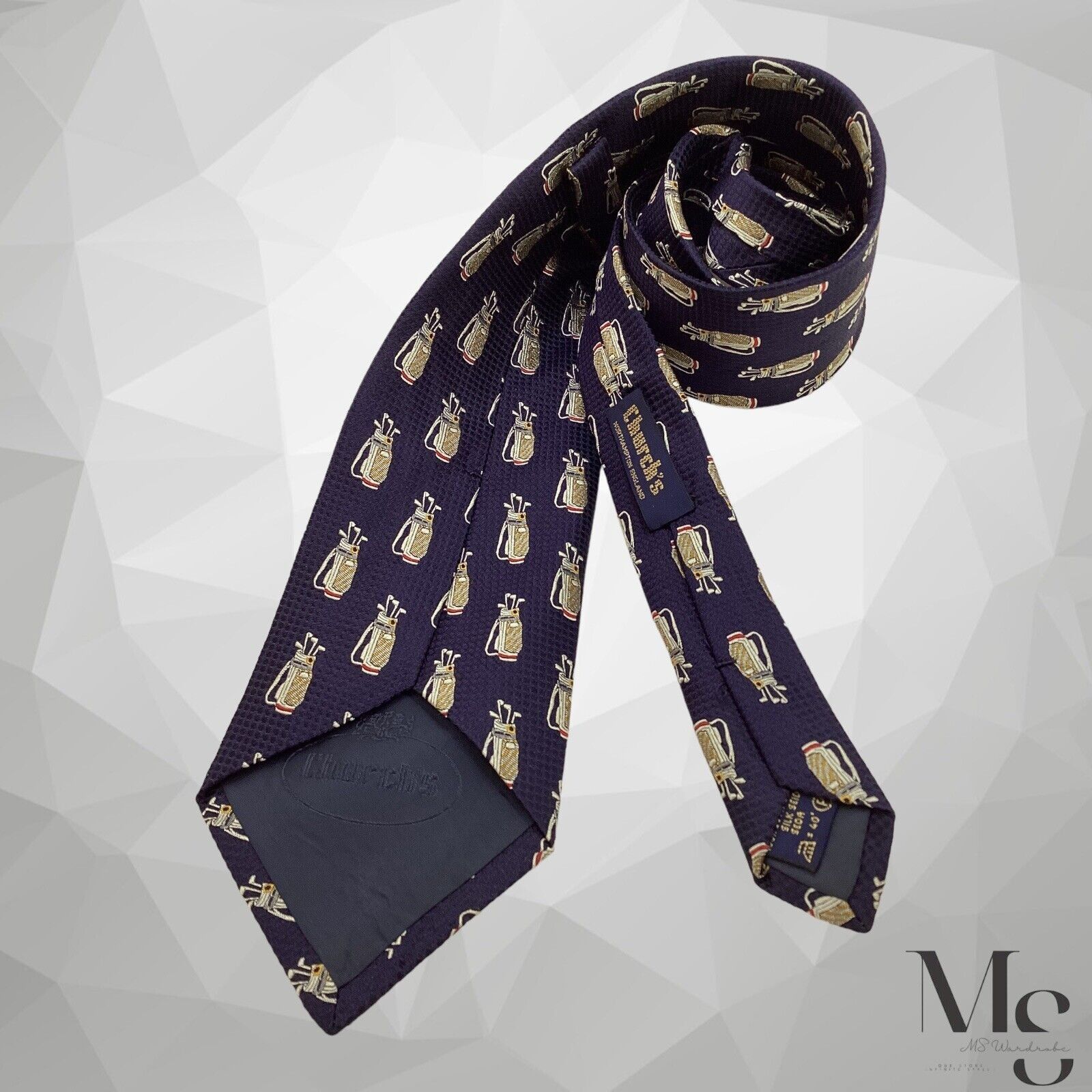 Church's CHURCH’S Blue Golf Bags Print Silk Tie Made In England W:3.7 Size ONE SIZE - 2 Thumbnail