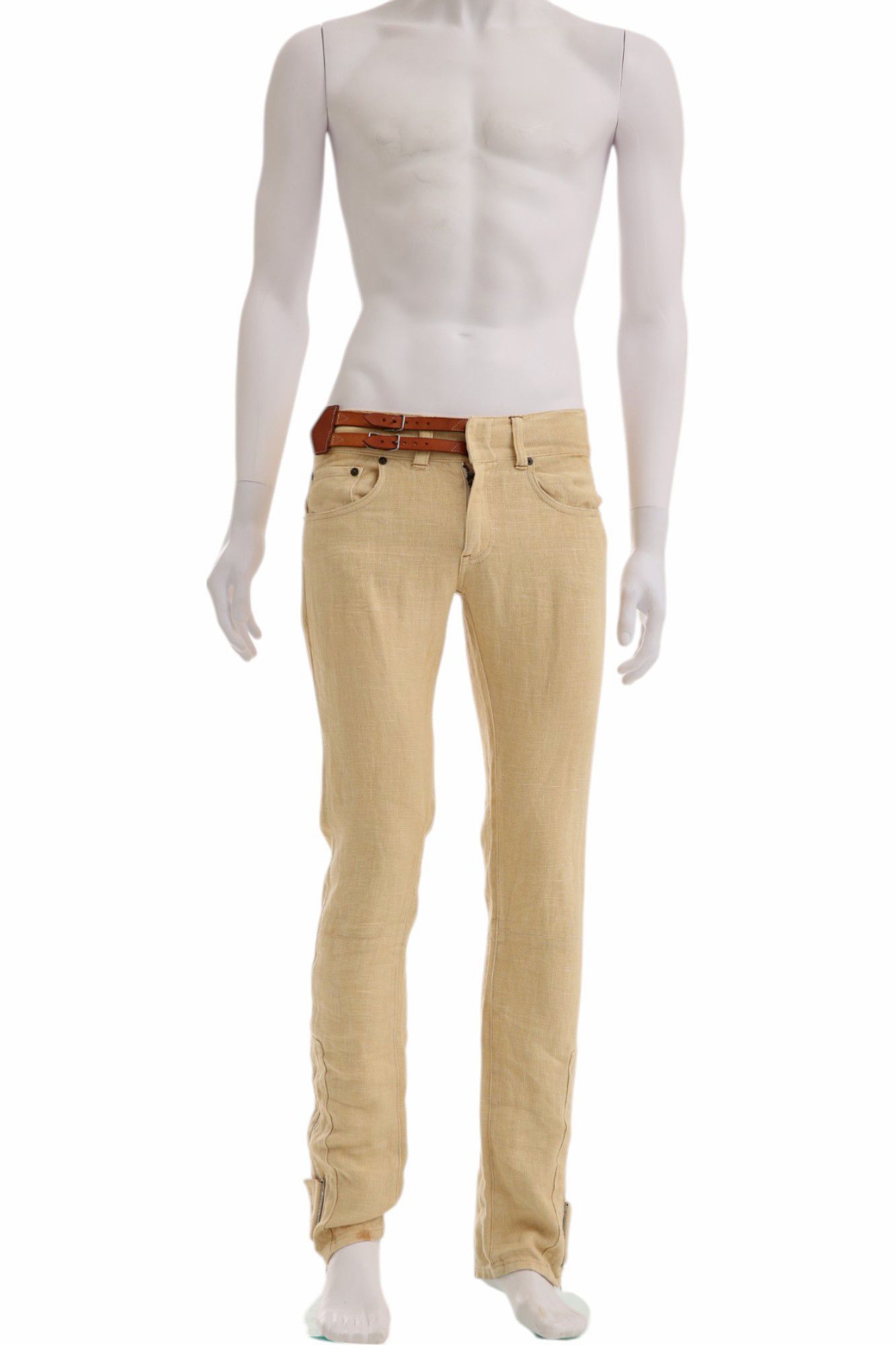 Ralph Lauren Early 00's Beige Belted Linen Pants Size US 28 / EU 44 - 1 Thumbnail