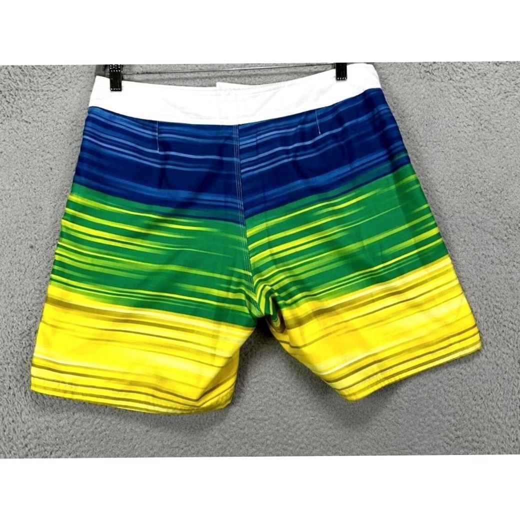 Nike Nike Swim Trunks Mens 34 Board Shorts Striped Green/Blue Beach Surfing Lightweight Pockets Size US 29 - 2 Thumbnail