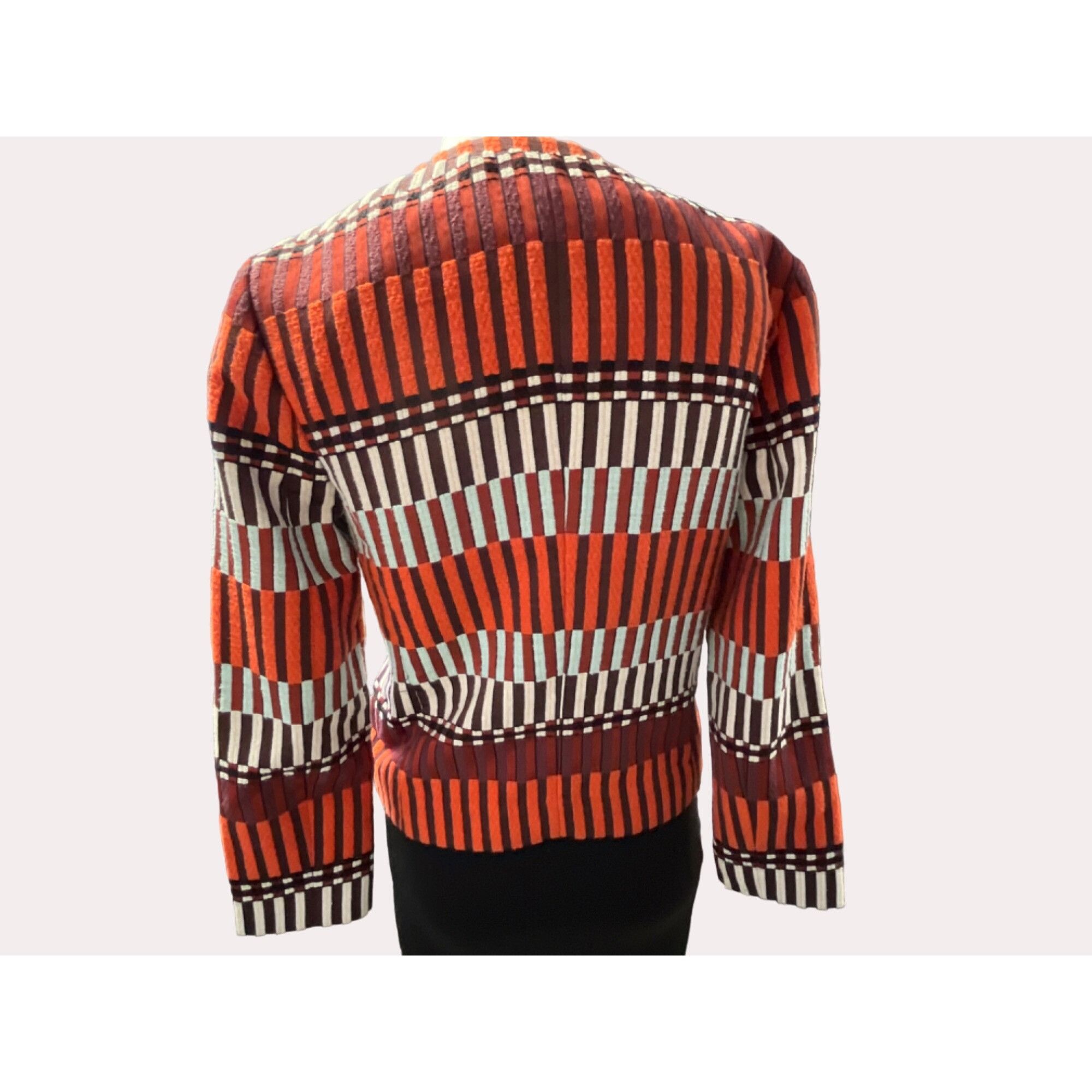 Ann Taylor Ann Taylor Petite Women's Orange Mala Striped Blazer Size 00 Size XXS / US 00 / IT 34 - 2 Thumbnail