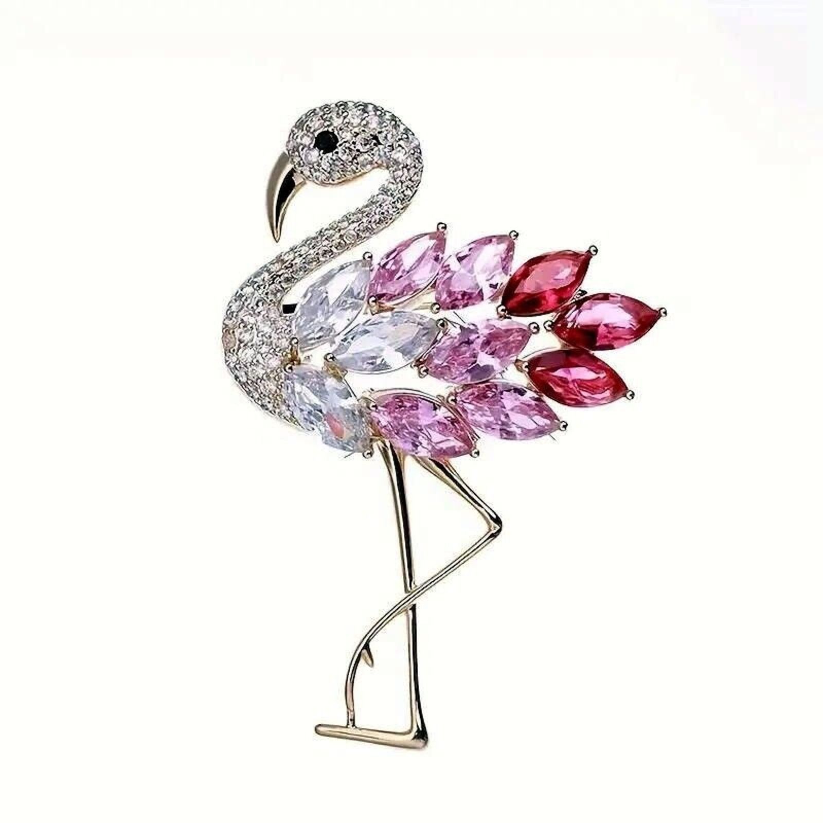Other Flamingo Brooch Pin • Red • Pink • Clear • Rhinestones Size ONE SIZE - 2 Thumbnail