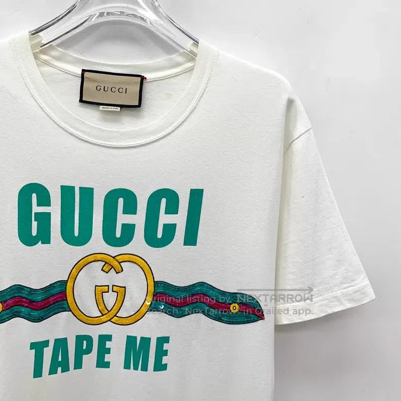 Gucci Gucci White logo letter sequin design cotton round-neck sh Size XXS / US 00 / IT 34 - 3 Thumbnail