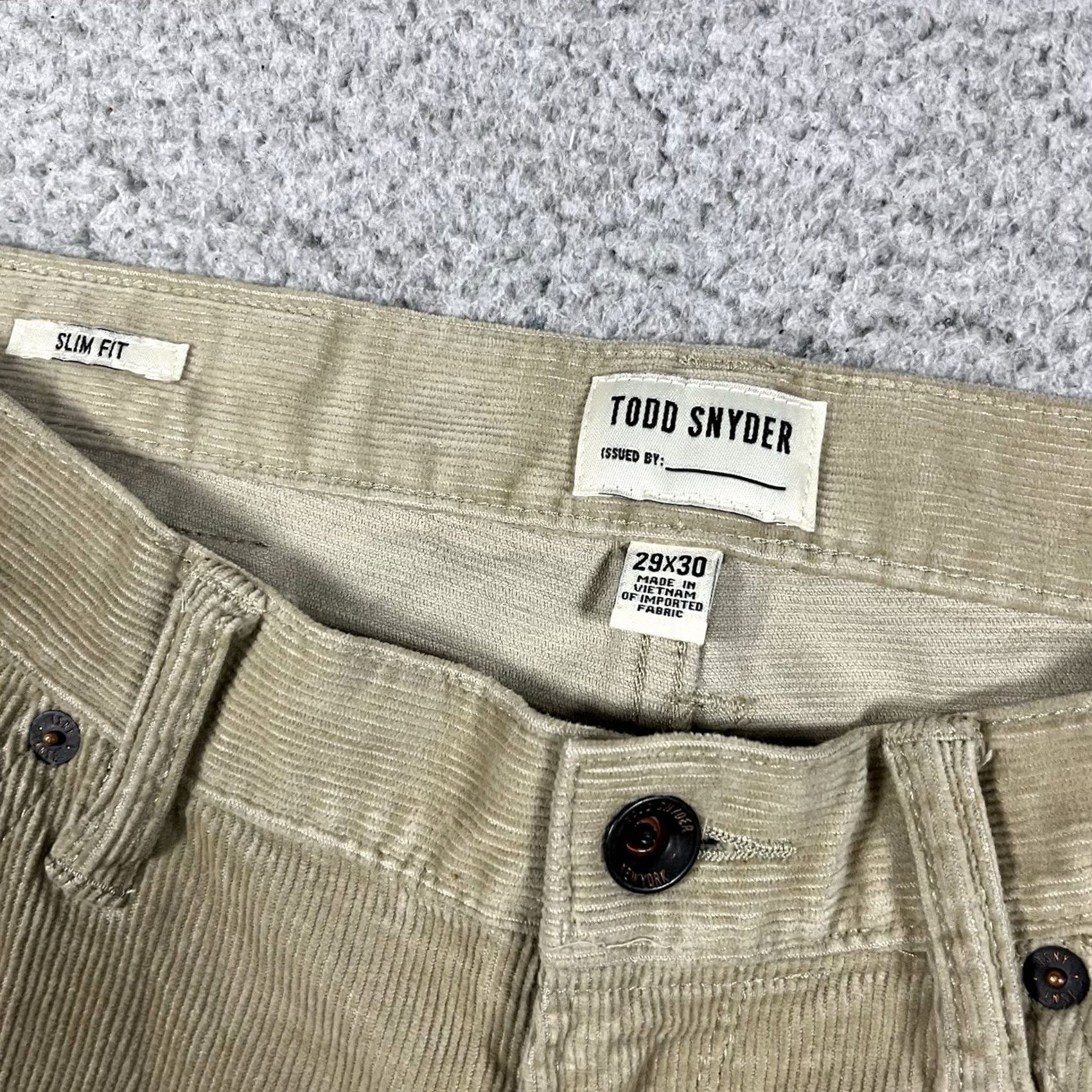 Todd Snyder Todd Snyder Pants Mens 29x30 Beige Corduroy Slim Fit Stretch 5 Pocket Chino Casual Size US 29 - 2 Thumbnail