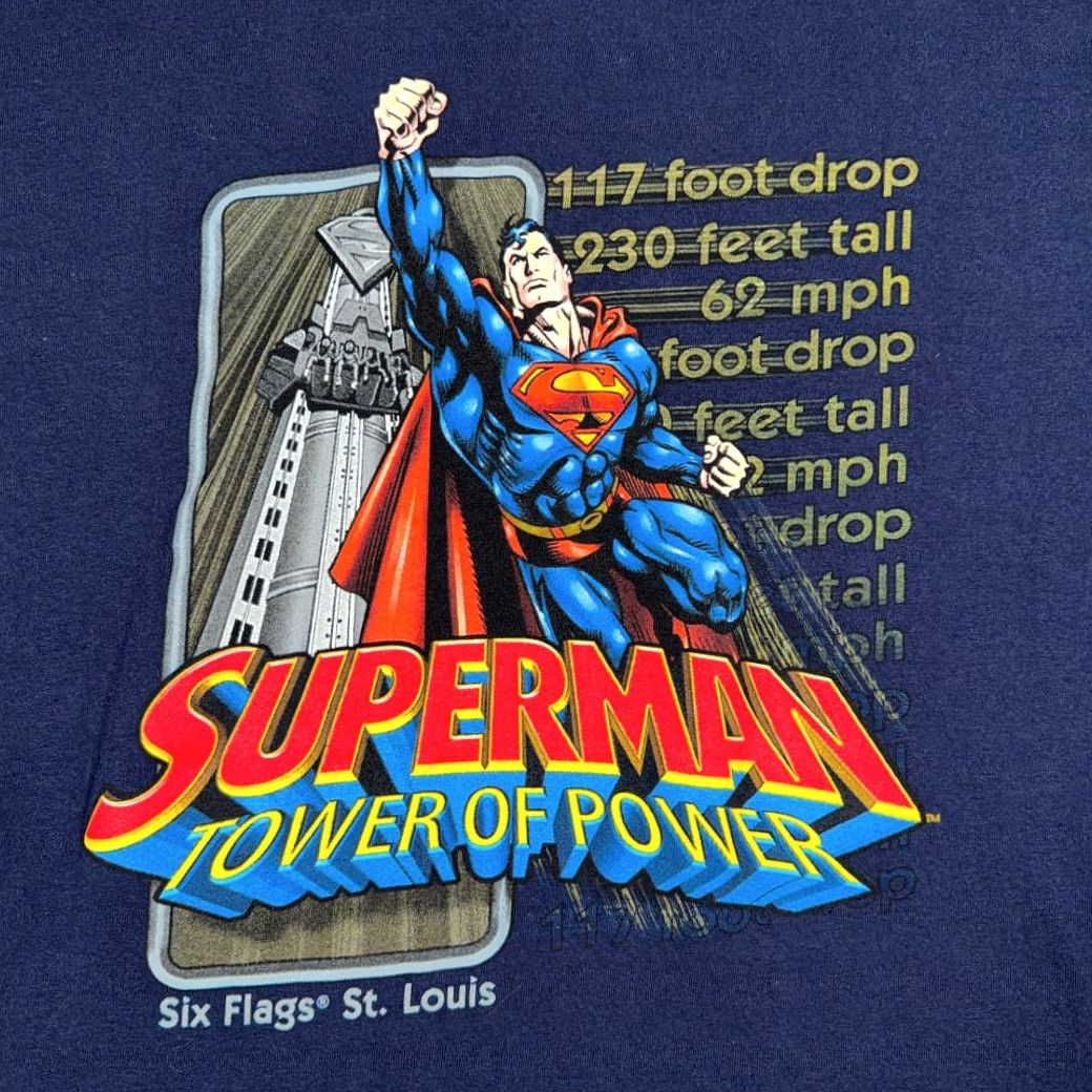 Vintage VINTAGE Superman Shirt Six Flags Men Large Blue T-Shirt Crew Neck Short Sleeve Cotton 21.5 Chest 27 Length Y2K Decade Urban USA Mens Size US L / EU 52-54 / 3 - 2 Thumbnail