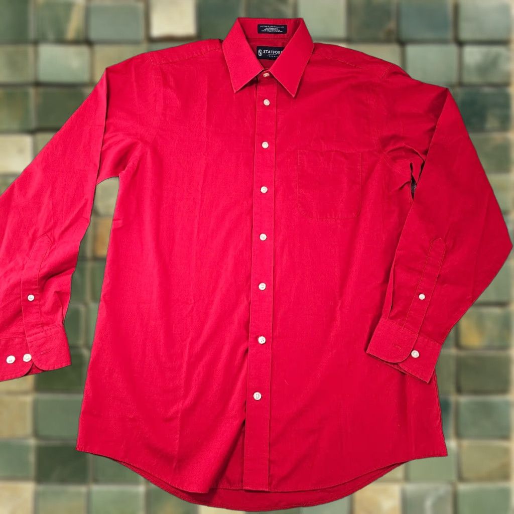 Stafford Stafford Dress Shirt Mens 15.5 34/35 Regular Red Cotton Blend Knit? Size 42R - 1 Thumbnail