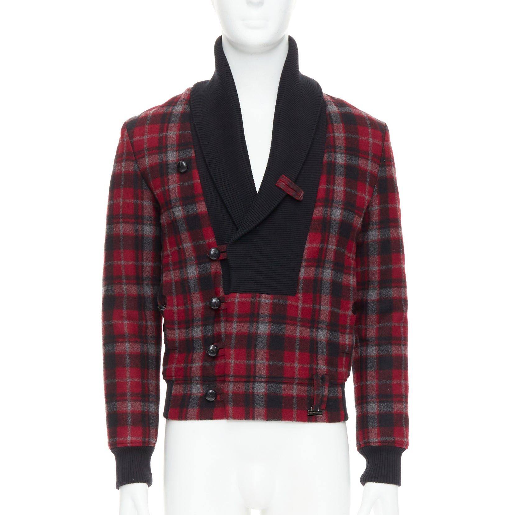 Kris Van Assche KRIS VAN ASSCHE red black virgin wool checkered cotton trim bomber IT46 S Size US S / EU 44-46 / 1 - 1 Thumbnail