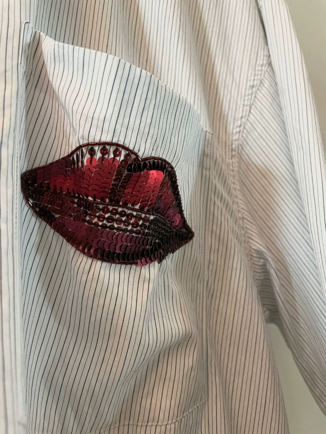 Dries Van Noten White Short Sleeve Shirt with Lip Patch Size US S / EU 44-46 / 1 - 6 Thumbnail