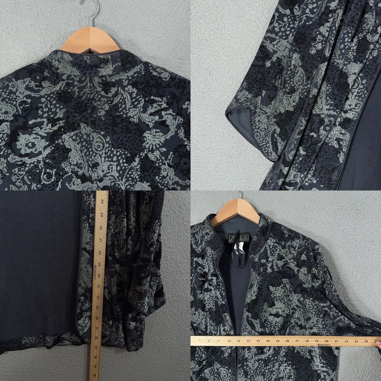 Alex Evenings VINTAGE Alex Evenings Jacket Womens XL Black Floral Metallic Open Front Formal Cardian Size XL / US 12-14 / IT 48-50 - 8 Thumbnail