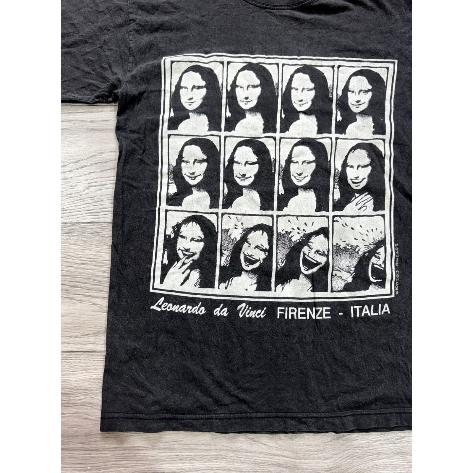 Vintage Mona Lisa Laughing Funny 12 Faces Leonardo Da Vinci Black T-Shirt Size M Size US M / EU 48-50 / 2 - 5 Thumbnail