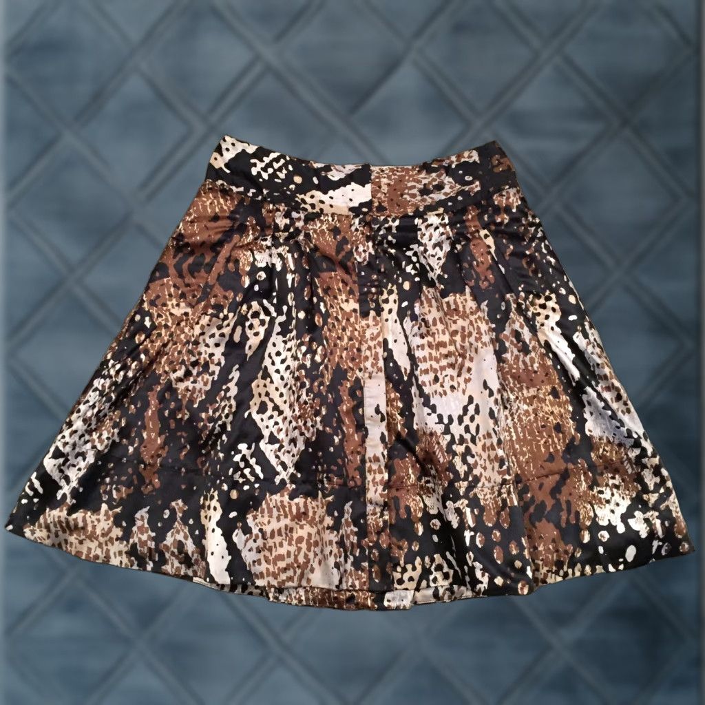 Worthington Worthington Skirt Knee Length Brown Animal Print Lined Button Front Size 8 Womens Flare Regular Polyester Size 30" / US 8 / IT 44 - 1 Thumbnail