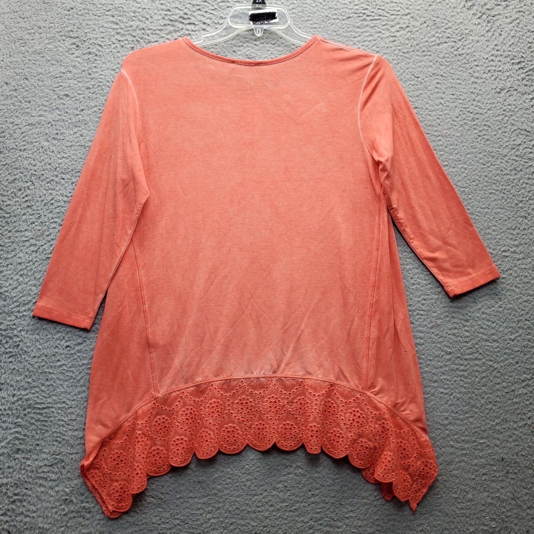 Vintage Cha Cha Vente Tunic Top Womens Size S Orange Rayon Stretch Eyelet Hem Round Neck Shirt Size S / US 4 / IT 40 - 2 Thumbnail