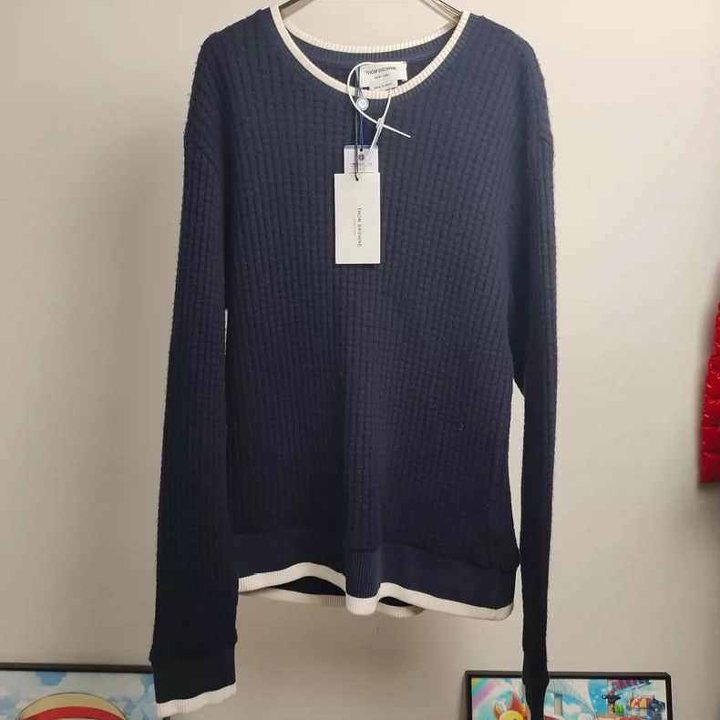 Thom Browne Thom Browne Blue and white waffle hoodie Size US L / EU 52-54 / 3 - 1 Thumbnail