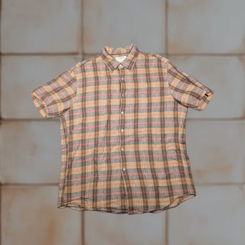 J.Crew J.CREW Shirt Mens Large Multicolor Plaid 100% Linen Short Sleeve Button Front Size US L / EU 52-54 / 3 - 1 Thumbnail