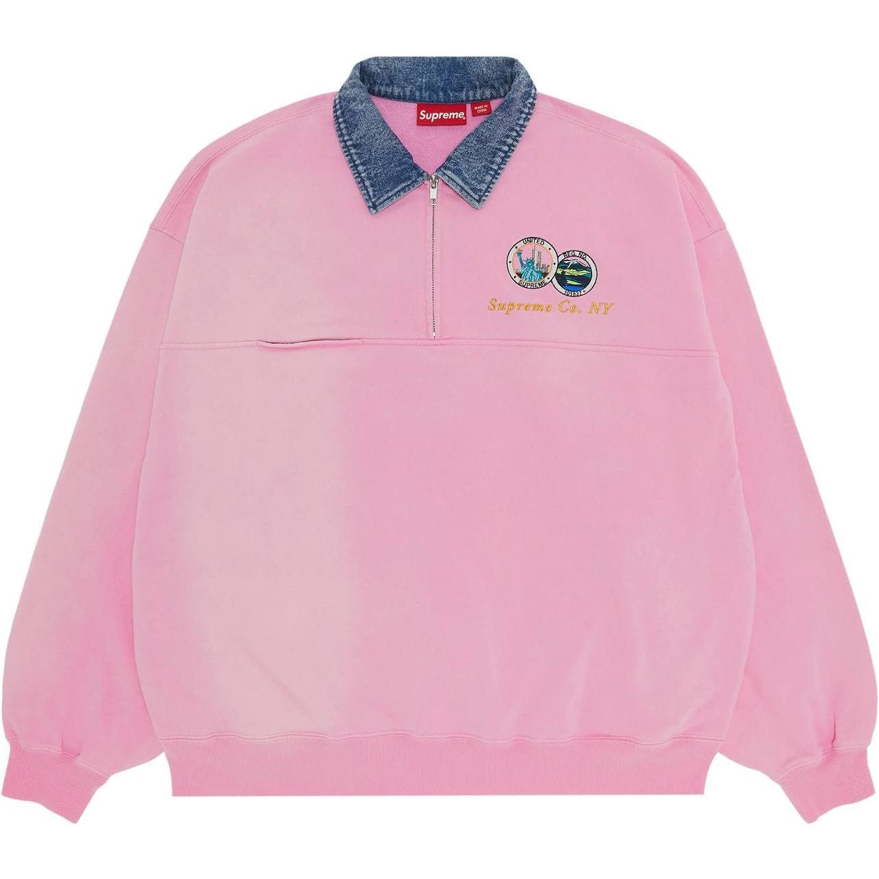Supreme Supreme Denim Collar Half Zip Sweatshirt (Pink) Size US L / EU 52-54 / 3 - 1 Thumbnail