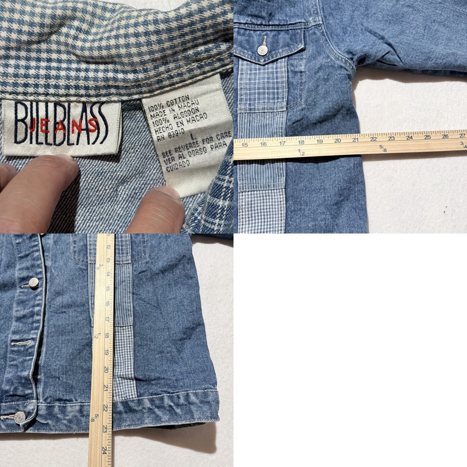 Bill Blass VINTAGE Bill Blass Jacket Blue Womens Plaid Denin Patchwork Trucker Jacket - Large 90s Size US L / EU 52-54 / 3 - 9 Thumbnail