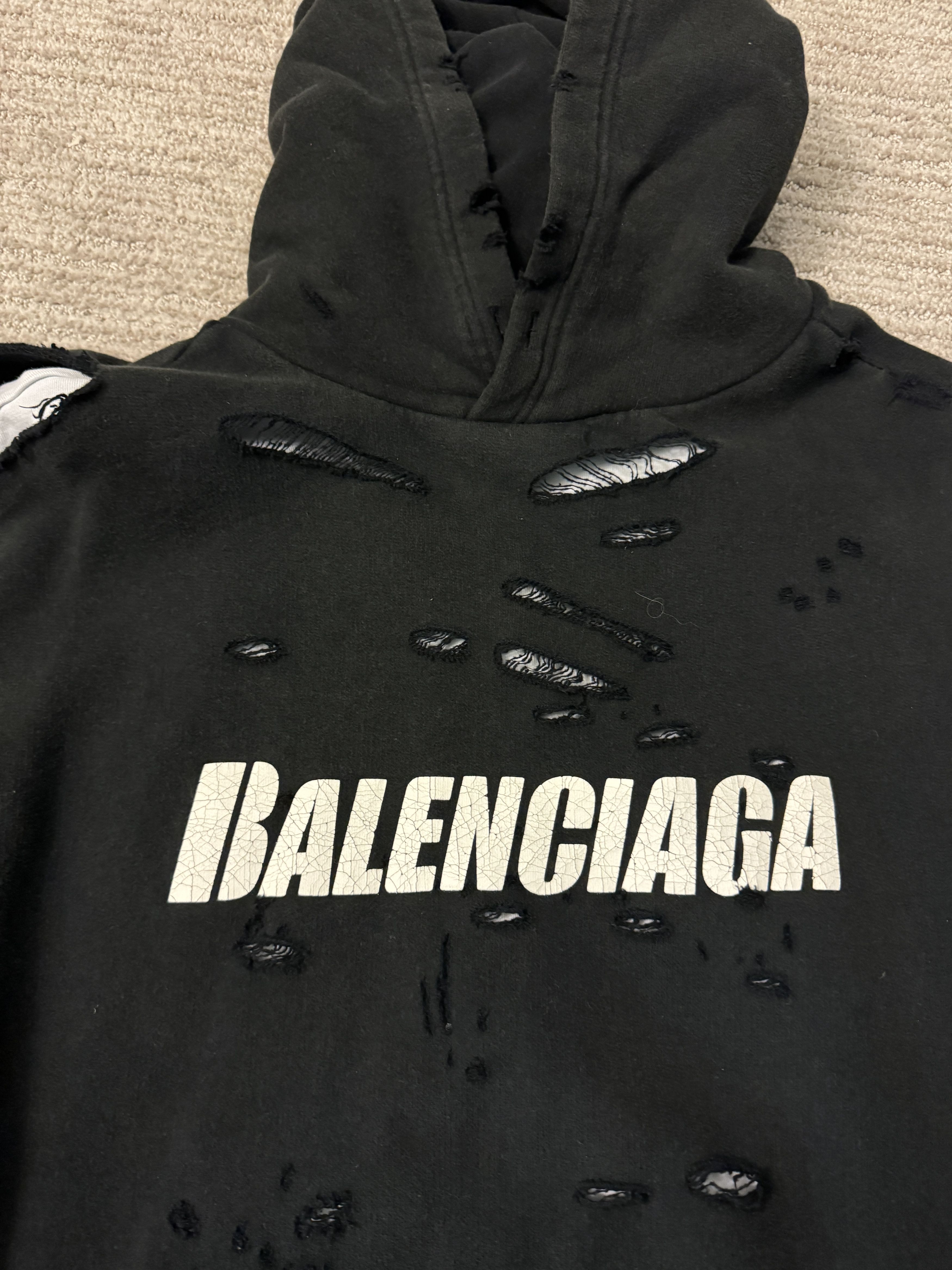 Balenciaga Balenciaga Caps Destroyed Hoodie Cotton Black Oversized XXS Size US XXS / EU 40 - 1 Thumbnail