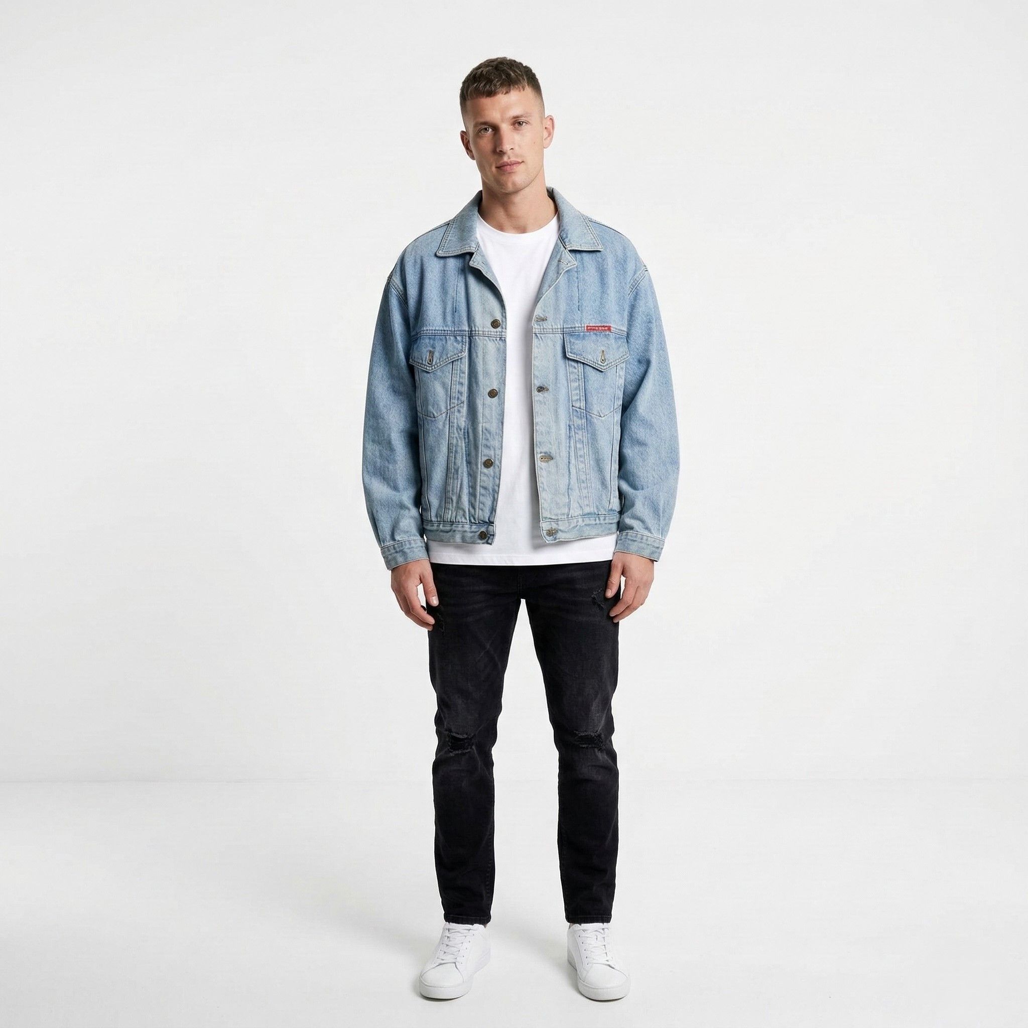 Vintage SUPER CONS Men L Denim Jacket Light Blue Cotton 9555 Size US L / EU 52-54 / 3 - 1 Thumbnail