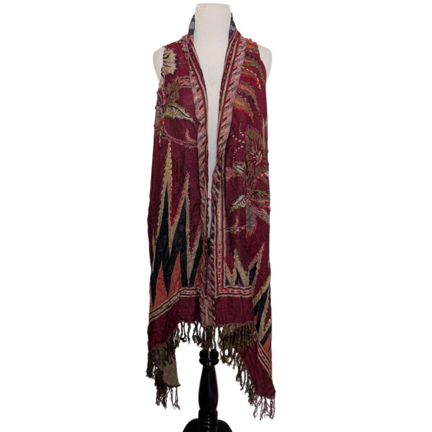 Designer Raj Floral Embroidered Cardigan Womens One Size Red Boho Size ONE SIZE - 2 Thumbnail
