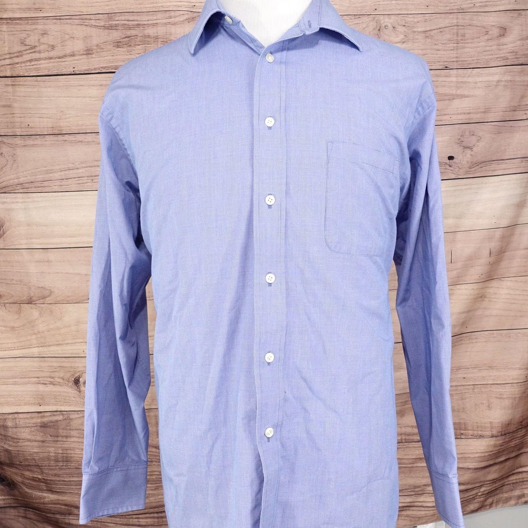 Chaps CHAPS BLUE DRESS SHIRT BUTTON UP 17-17.5 XL 34/35 WRINKLE FREE REGULAR FIT Long Sleeve Men Cotton HOUNDSTOOTH Closure Collared Vintage: No Size 46R - 3 Thumbnail