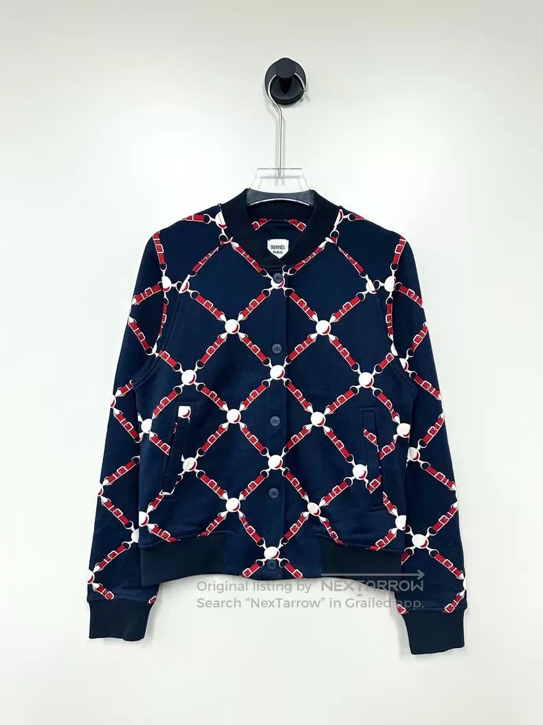 Hermes Hermes Dark Blue Chain Print Logo Jacket Size XXS / US 00 / IT 34 - 1 Thumbnail