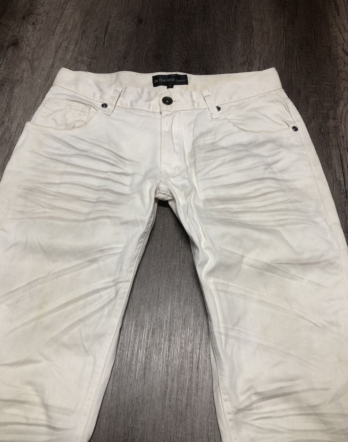 In The Attic × Japanese Brand In The Attic Homme White Slim Fit Distressed Jeans Size US 29 - 6 Thumbnail