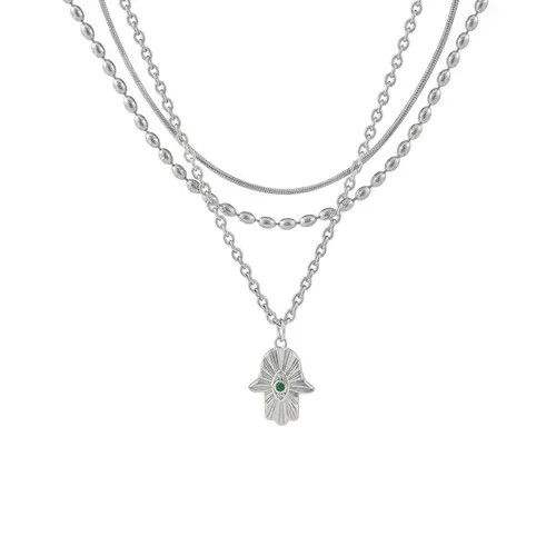 Jewelry 352Fatima Hand Necklace – Layered Silver Chain, Unisex Size ONE SIZE - 6 Thumbnail