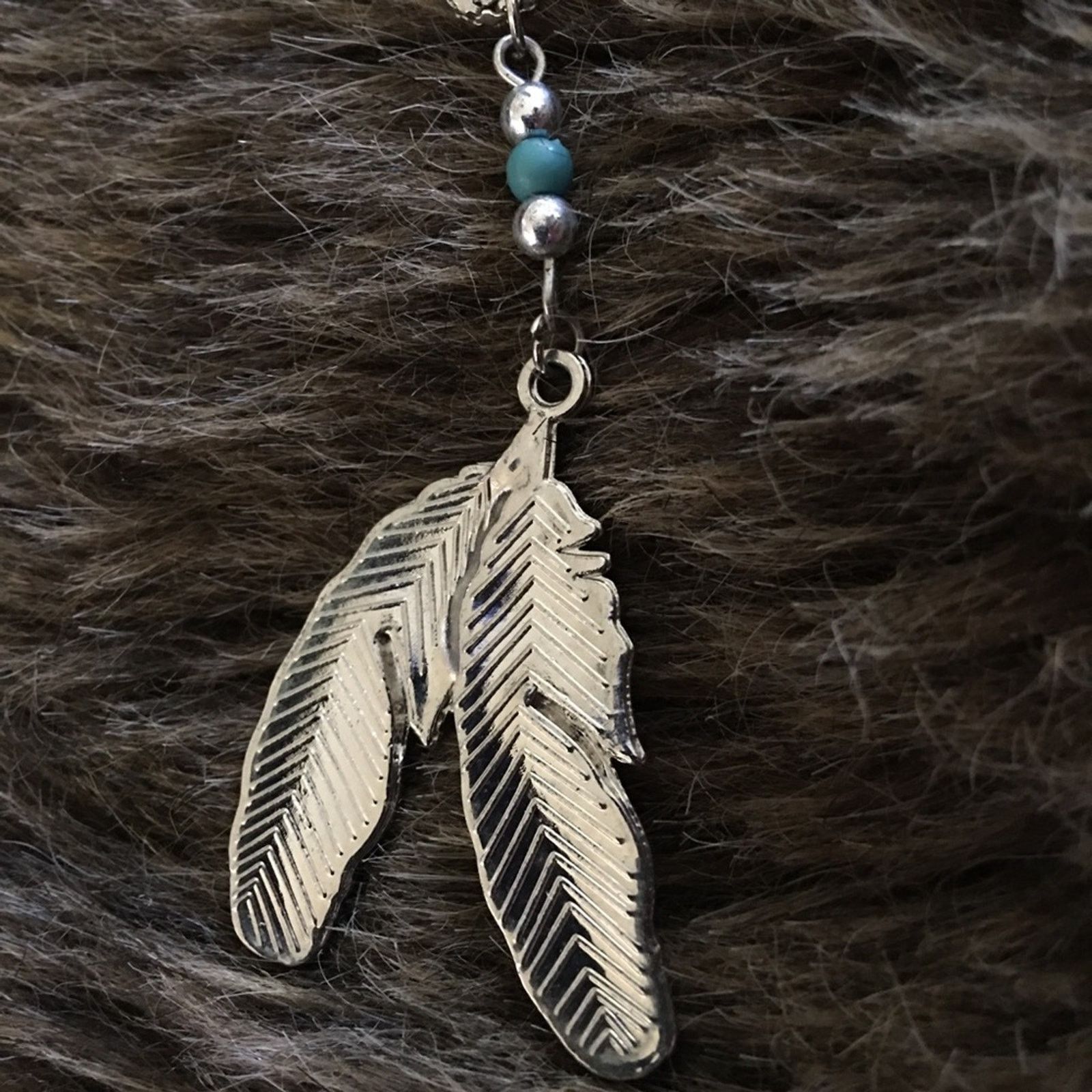 Jewelry Southwest style silver feather turquoise necklace Size ONE SIZE - 7 Thumbnail