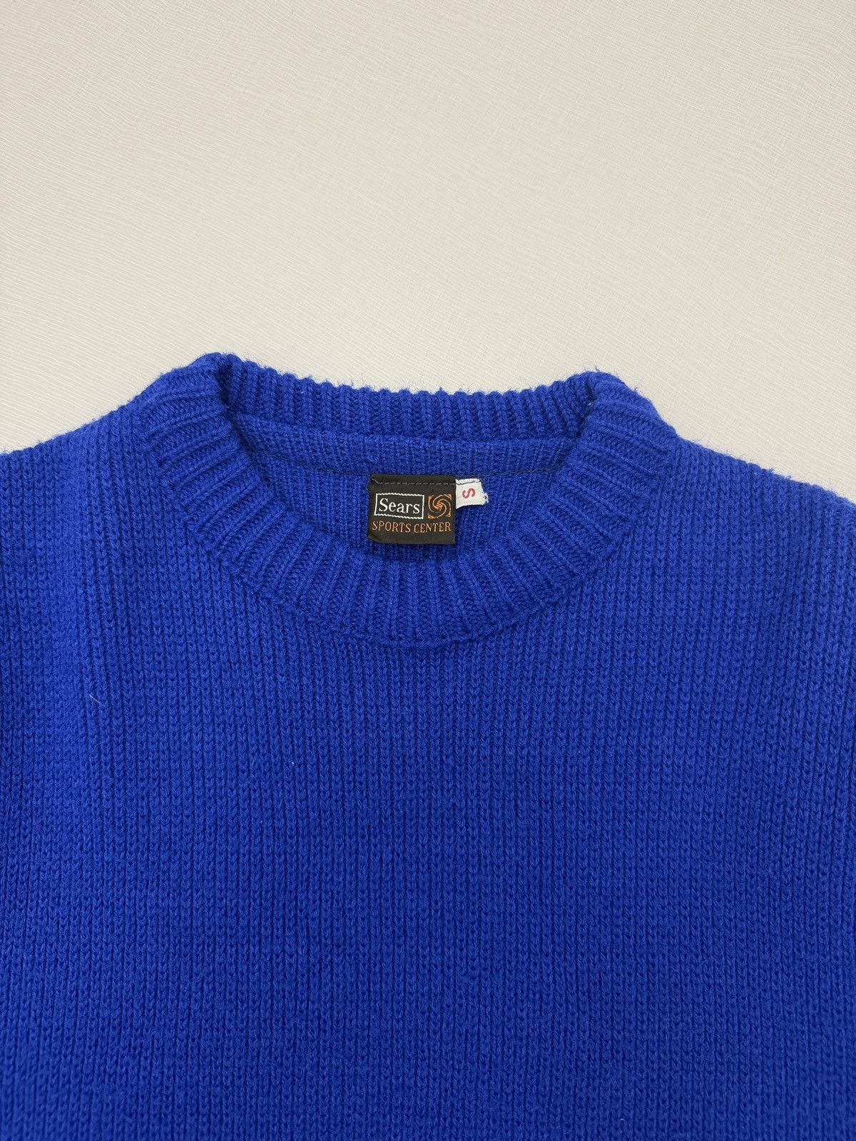 Sears Vintage 1970s Sears Blue Knit Rainbow Striped Sleeve Sweater Size US S / EU 44-46 / 1 - 4 Thumbnail