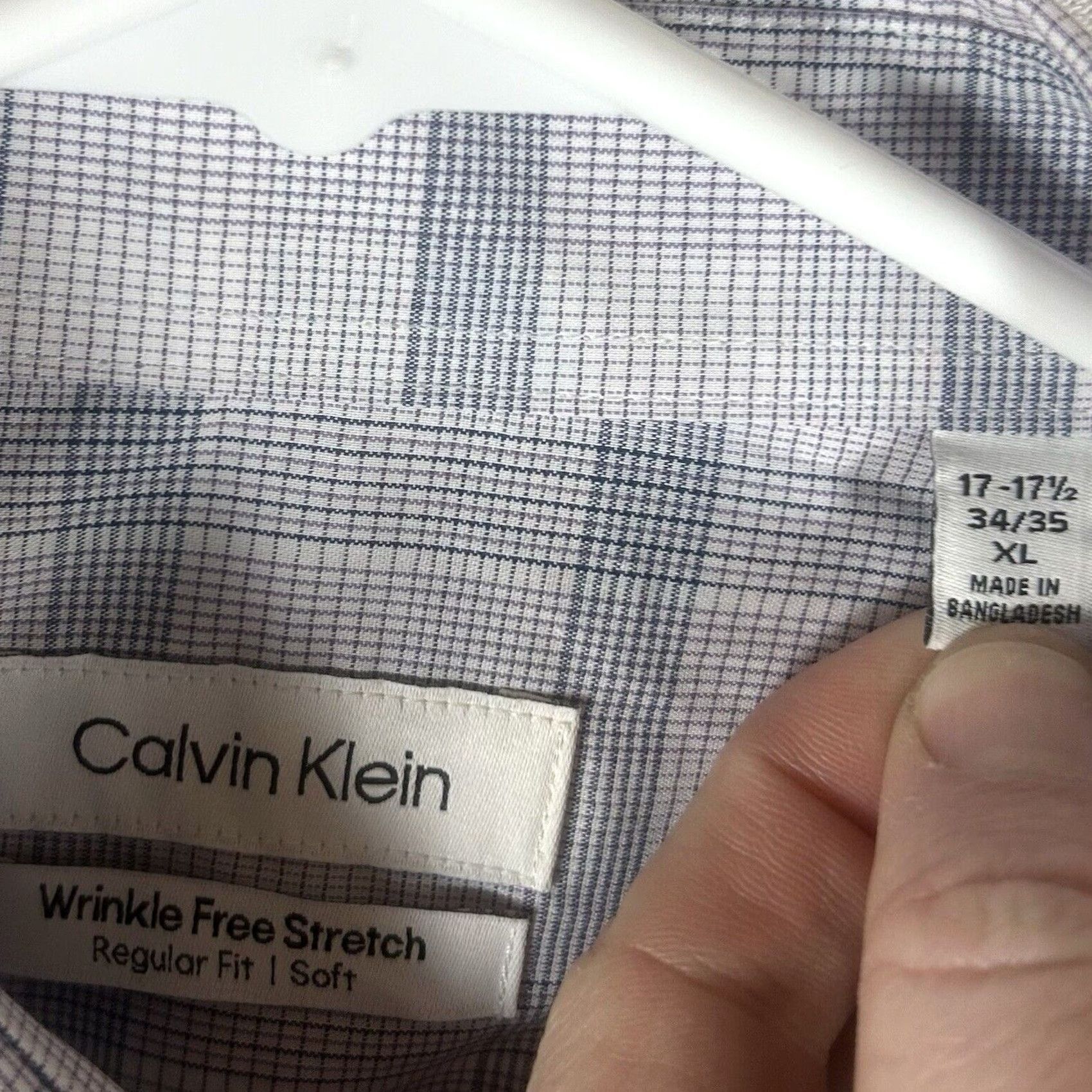 Calvin Klein Calvin Klein Dress Shirt Mens 17.5 XL Regular Fit Wrinkle Free Stretch Blue Plaid Button Down Shirt Mens Size 48R - 6 Thumbnail