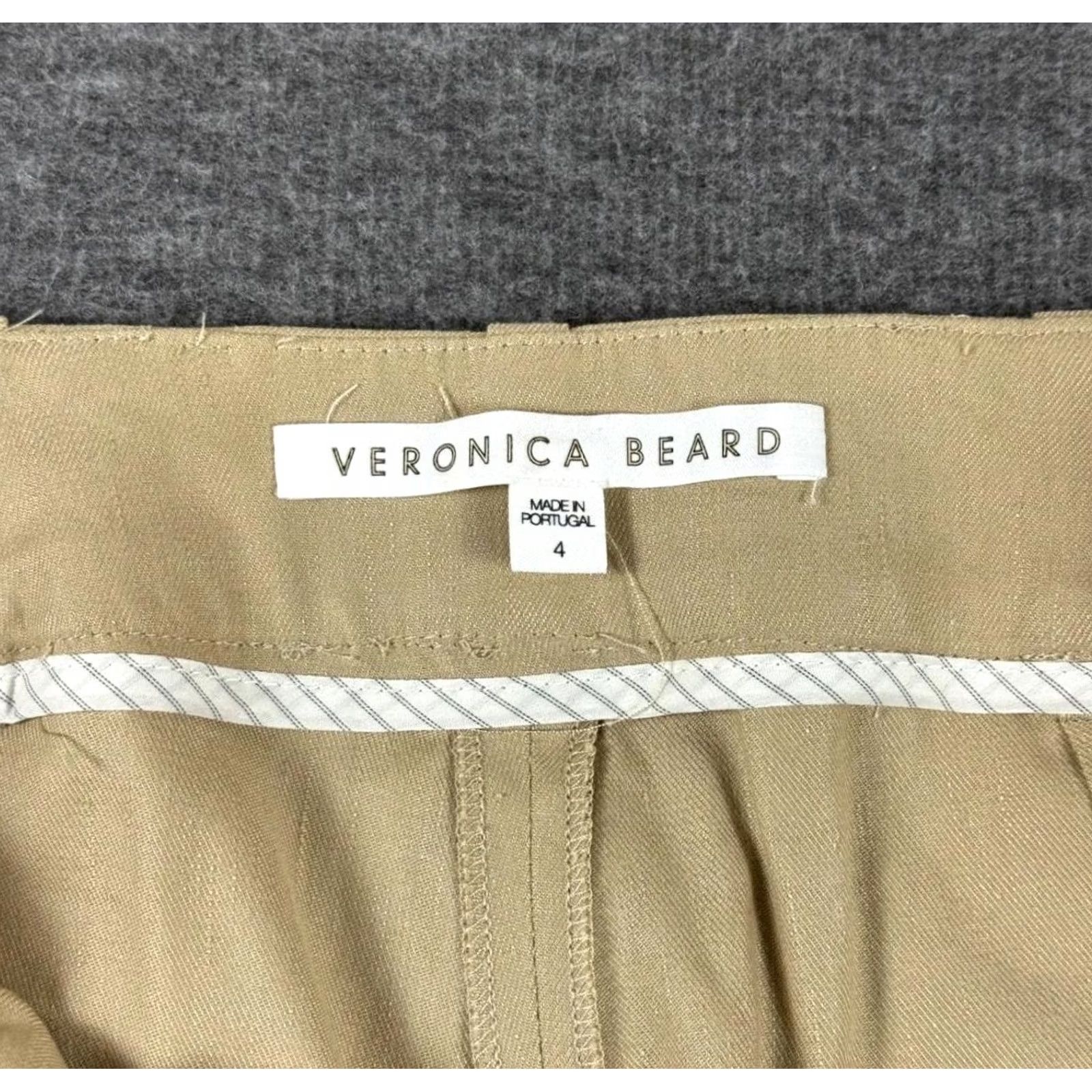 Veronica Beard Veronica Beard Pants Womens 4 Beige Linen Blend Snap Hem Buttons Straight Leg - Best Quality Size 27" / US 4 / IT 40 - 4 Thumbnail