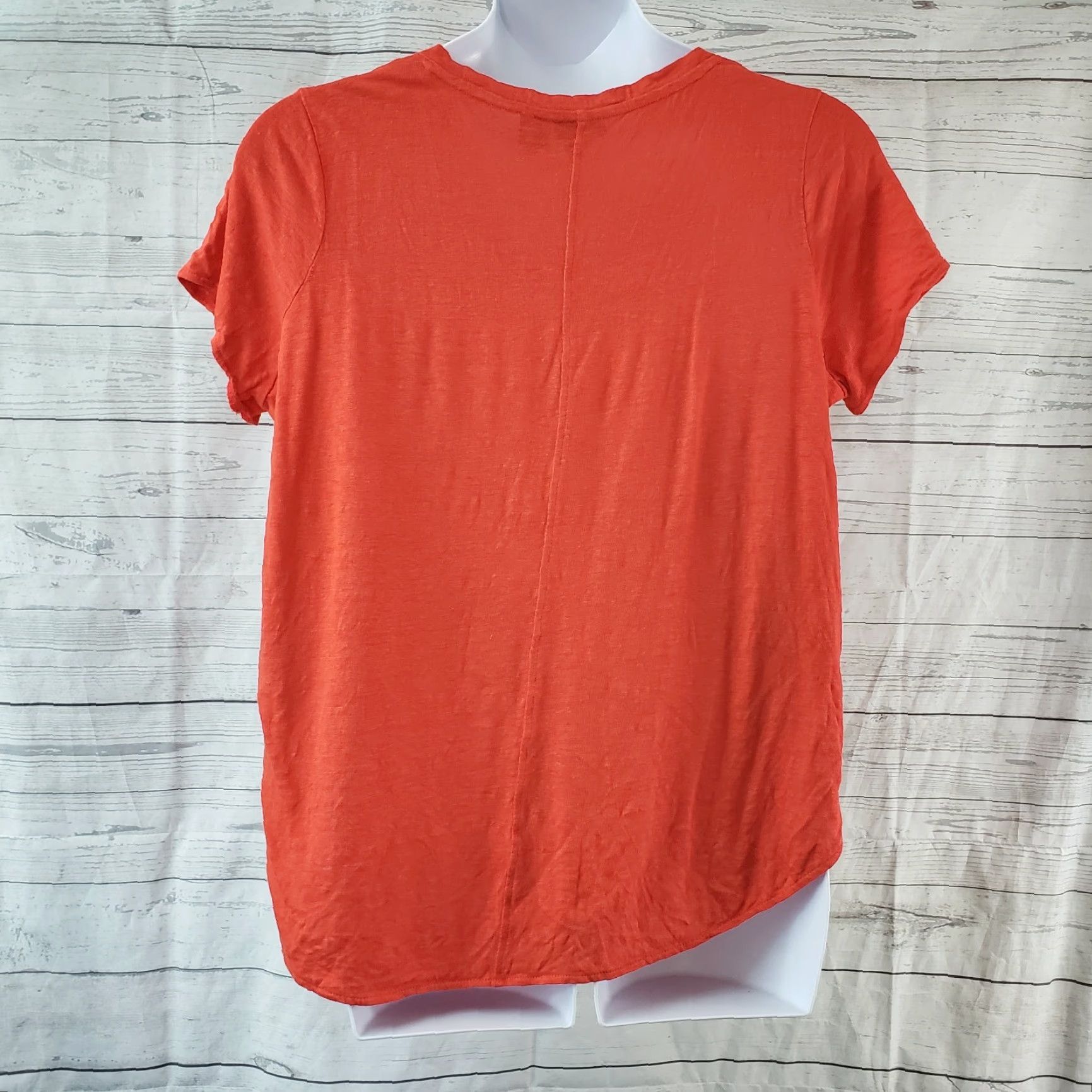 Vintage Tahari Womens Linen Tee 1X Solid Red/Orange Short Sleeve Shirt Adult Plus Size Linen T-Shirt Casual Womens Size 40" / US 18 - 3 Thumbnail