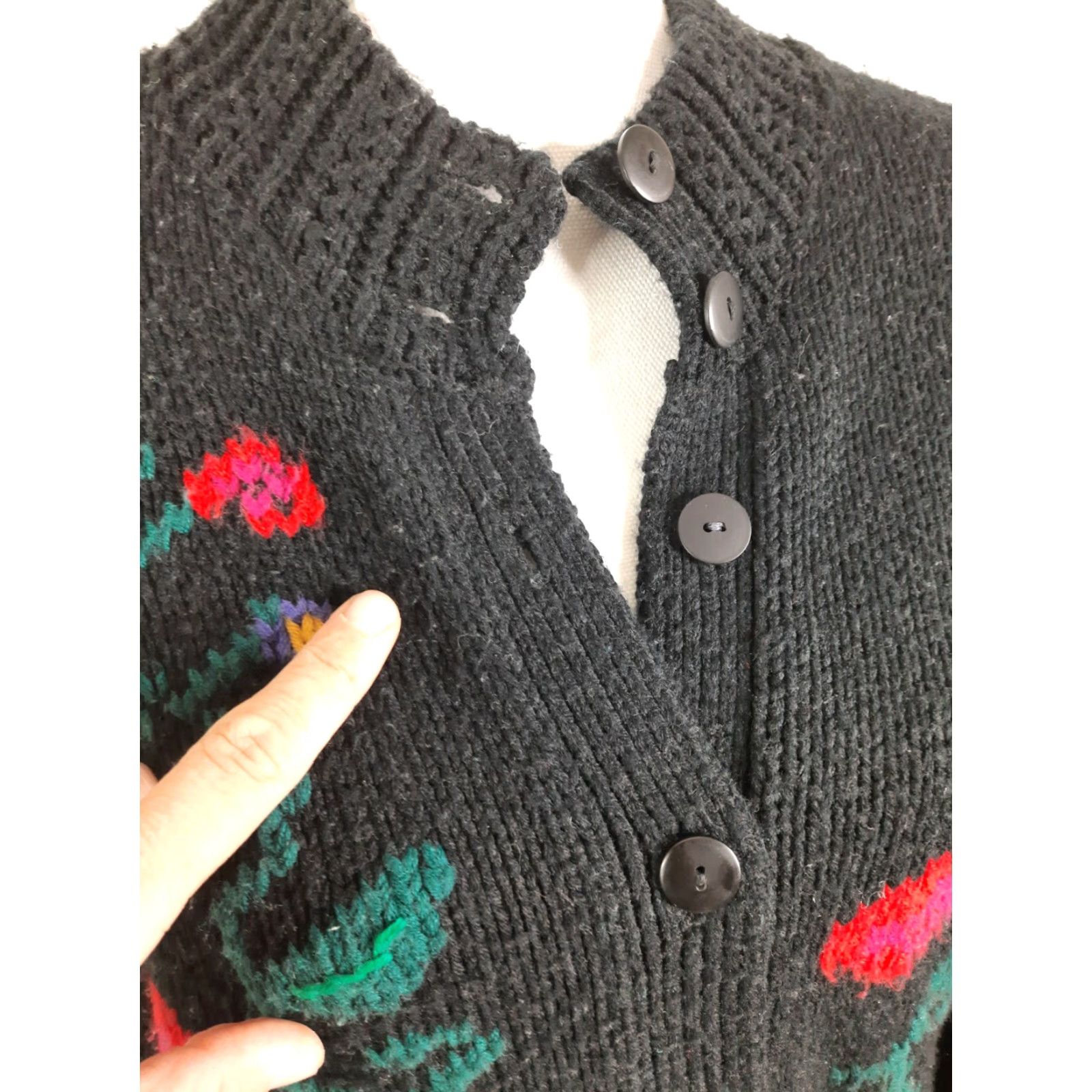 Vintage VINTAGE Erika Women Sweater Cardigan 80s 90s Black Floral Mock Neck S6C L Knit Womens Size L / US 10 / IT 46 - 3 Thumbnail