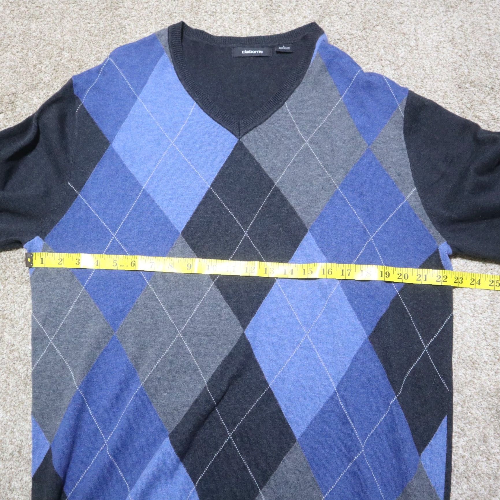 Liz Claiborne Liz Claiborne Sweater V-Neck Long Sleeve Women's Size L Gray Blue Checked Pullover Knit Modern Classic 60s 70s Holiday Womens Size L / US 10 / IT 46 - 3 Thumbnail