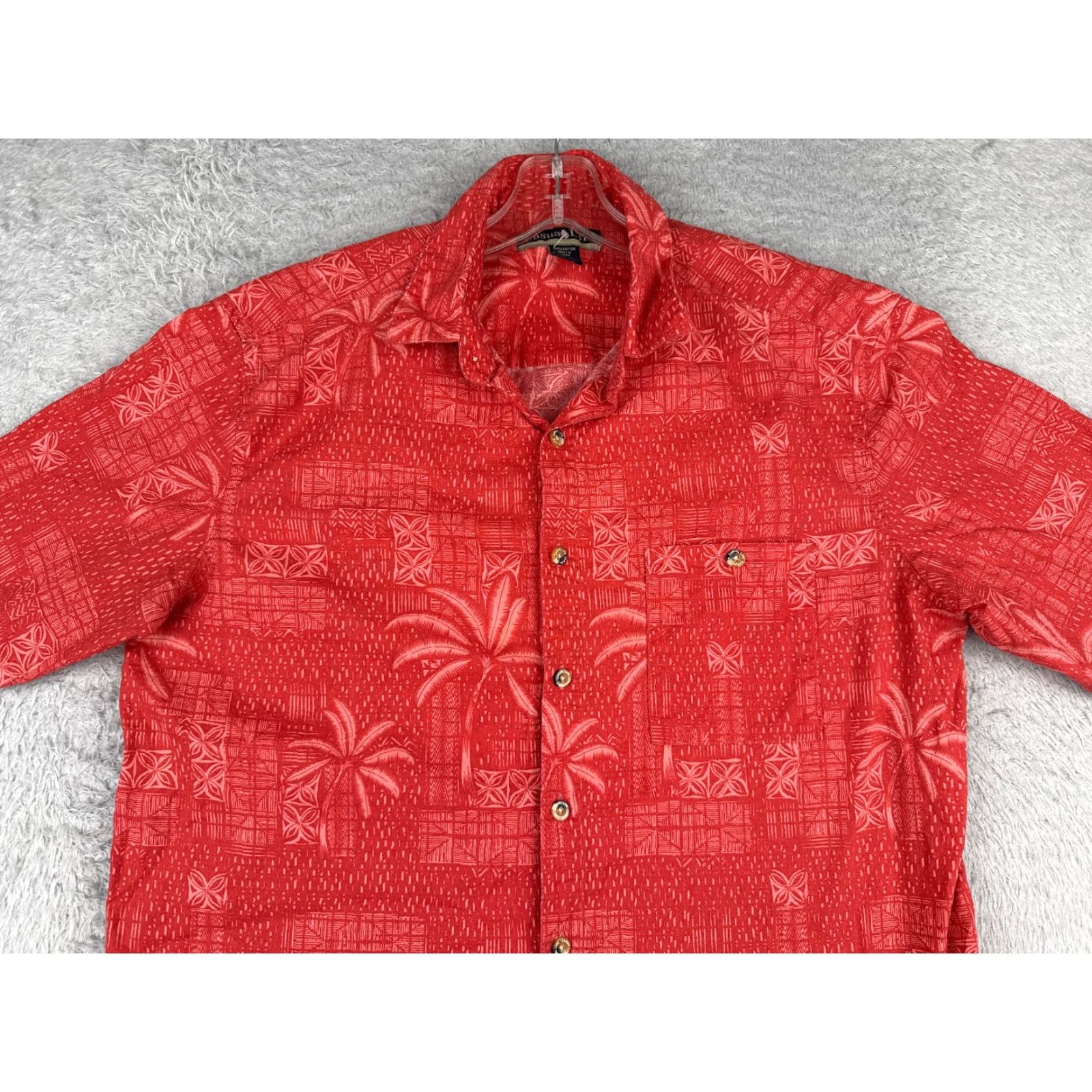 Vintage Casual Life Shirt Men L Red Floral Palm Leaf 100% Cotton Hawaiian Pocket Button-Up Short Sleeve 40 in Chest Regular All Seasons Pockets Size US L / EU 52-54 / 3 - 4 Thumbnail