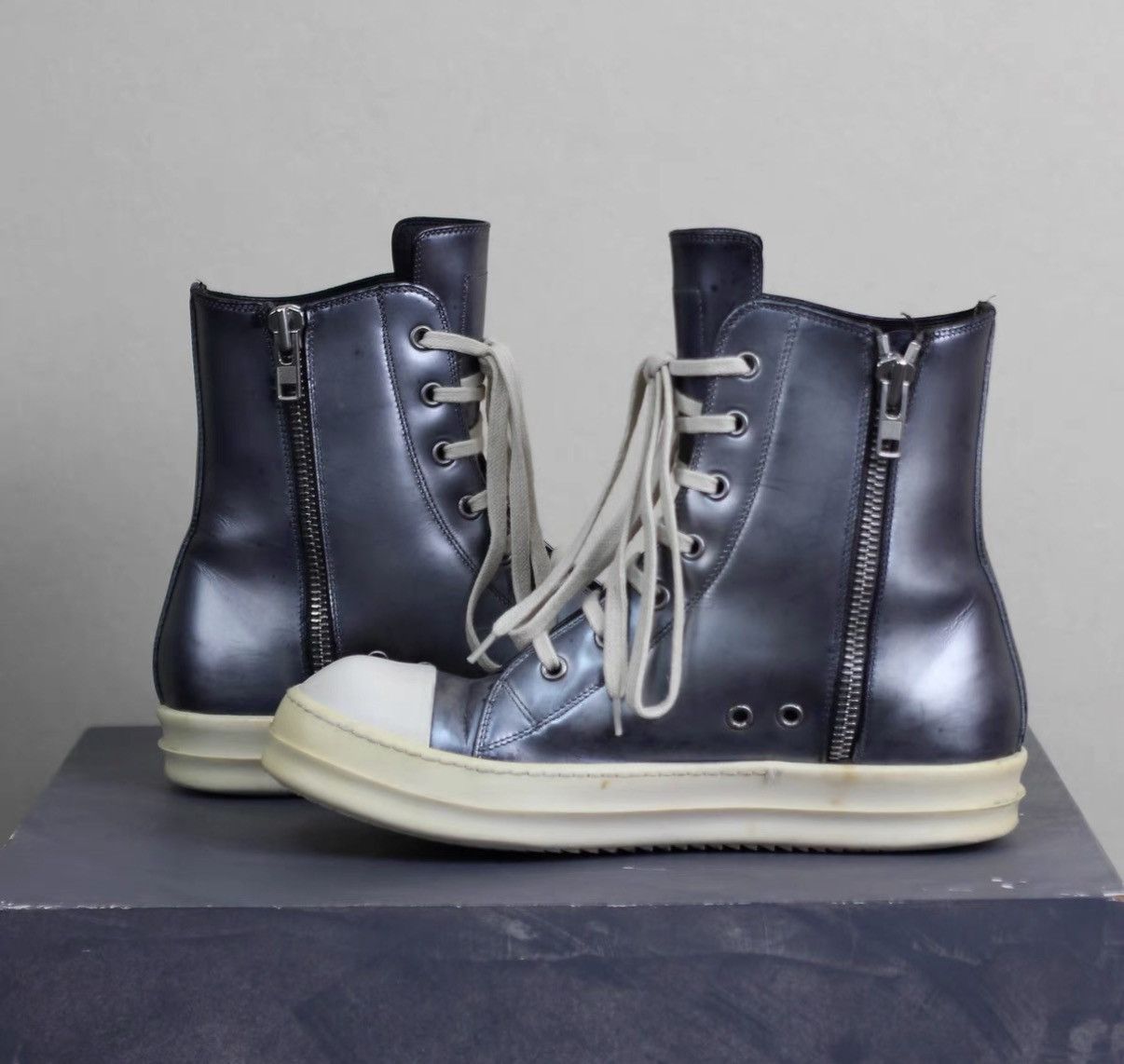 Rick Owens Rick Owens Mirror Metallic Leather High-Top Sneakers Size US 7 / EU 40 - 5 Thumbnail