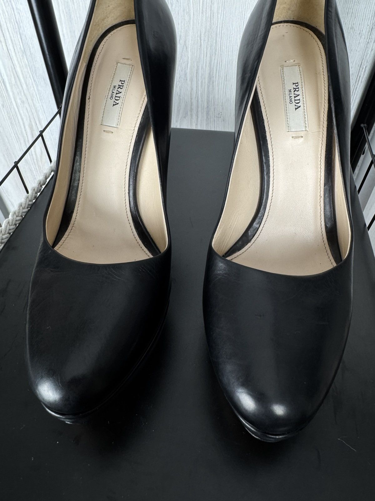 Prada PRADA Leather Platform Pumps Black sz 41 Size US 11 / IT 41 - 6 Thumbnail