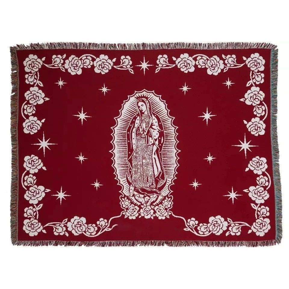 Pre-owned Vintage Maria Blanket The Virgin Mary Tapestry Office Air Condition In Red